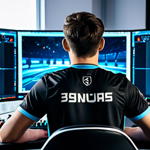 Home 14 A focused male professional gamer in a clean, modest esports jersey, seated at a high-tech desk. The multi-monitor setup displays complex game statistics, skill trees, and character build data. The background is a blurred, professional gaming arena or studio with subtle lighting. Fully clothed, appropriate attire, safe for work, perfect anatomy, correct proportions, natural pose, well-formed hands, proper finger count, natural body proportions, professional photography, high-resolution.